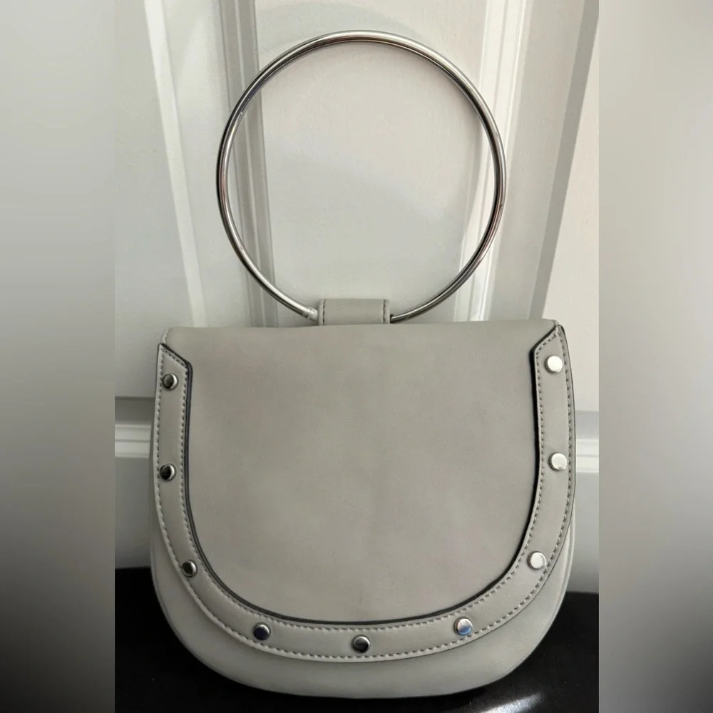 Gray Crossbody Saddle Bag | Silver Hardware | Adjustable Strap - Picture 1 of 6